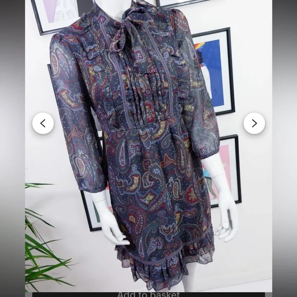Rare vintage Dunnes Elegant Paisley neck bow dainty 70s style feminine dress 10 - Picture 11 of 11